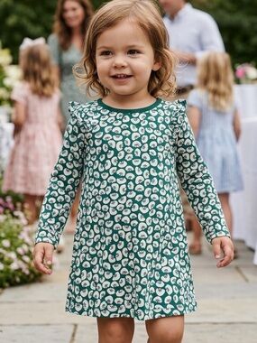 Tea Toddler Girl Floral Green White Dress Long Sleeve 2t